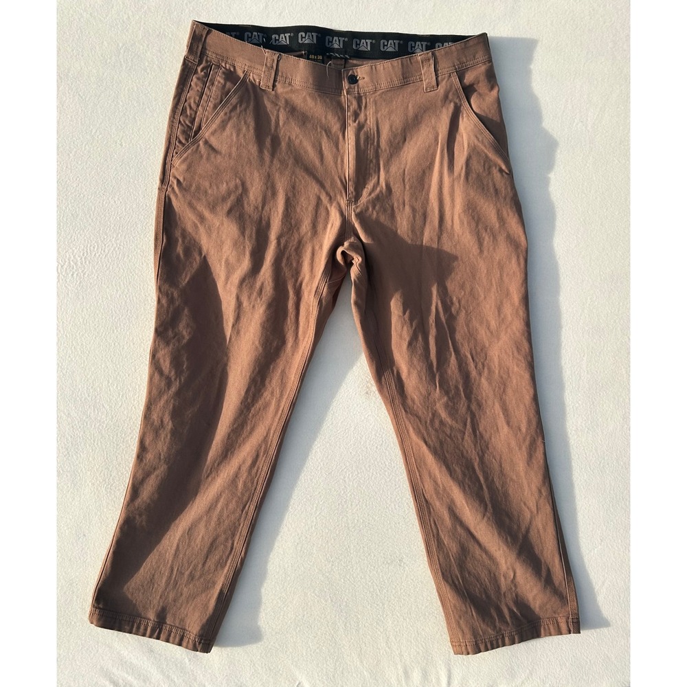 CAT Caterpillar Mens 40x30 Brown Canvas Work Utility Pants Straight Leg Stretch